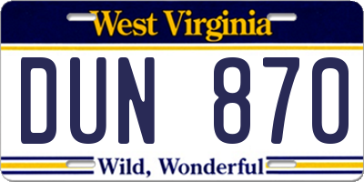 WV license plate DUN870