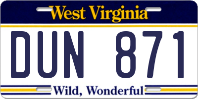 WV license plate DUN871