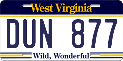 WV license plate DUN877