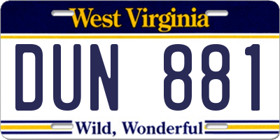 WV license plate DUN881