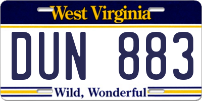 WV license plate DUN883