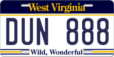 WV license plate DUN888