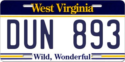 WV license plate DUN893