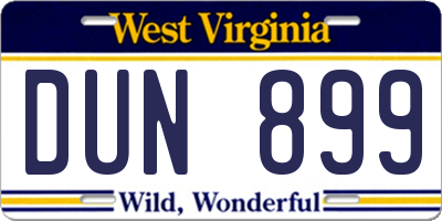 WV license plate DUN899