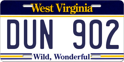 WV license plate DUN902