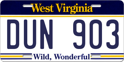 WV license plate DUN903