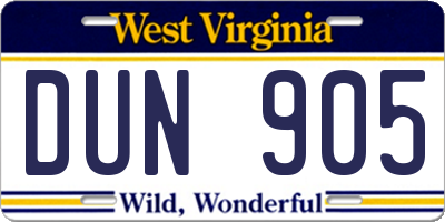WV license plate DUN905