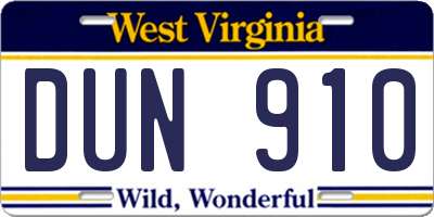 WV license plate DUN910