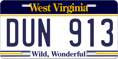 WV license plate DUN913