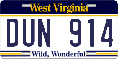 WV license plate DUN914