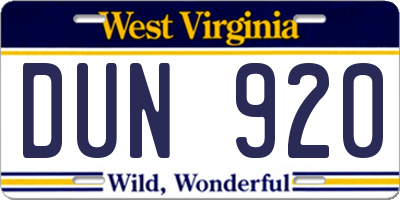 WV license plate DUN920