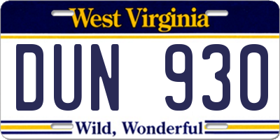 WV license plate DUN930
