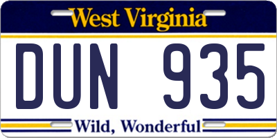 WV license plate DUN935