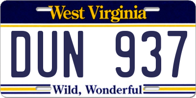WV license plate DUN937