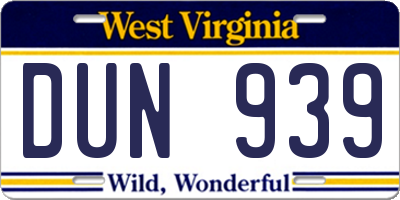 WV license plate DUN939