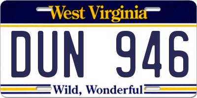 WV license plate DUN946