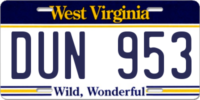 WV license plate DUN953