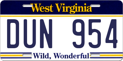 WV license plate DUN954
