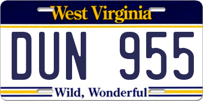 WV license plate DUN955