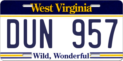 WV license plate DUN957