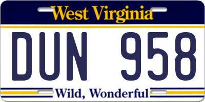 WV license plate DUN958