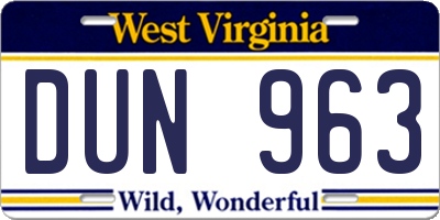 WV license plate DUN963