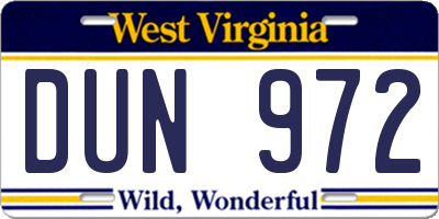 WV license plate DUN972
