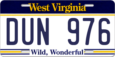 WV license plate DUN976