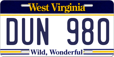WV license plate DUN980