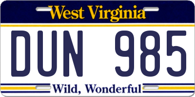 WV license plate DUN985