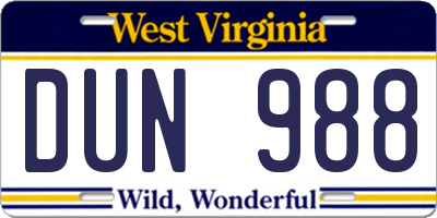 WV license plate DUN988