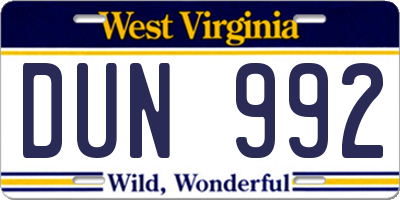 WV license plate DUN992