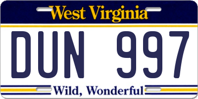 WV license plate DUN997