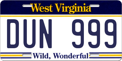 WV license plate DUN999
