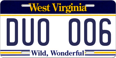 WV license plate DUO006