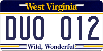 WV license plate DUO012