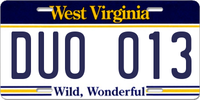 WV license plate DUO013