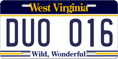 WV license plate DUO016