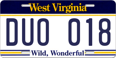 WV license plate DUO018