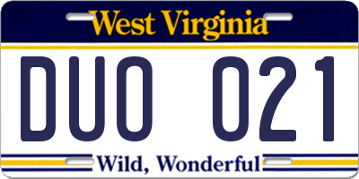 WV license plate DUO021