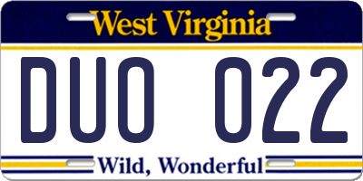 WV license plate DUO022