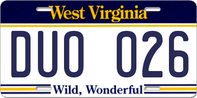 WV license plate DUO026