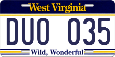 WV license plate DUO035