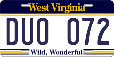 WV license plate DUO072
