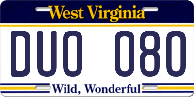WV license plate DUO080