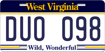 WV license plate DUO098