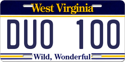 WV license plate DUO100