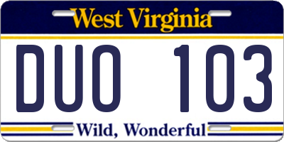 WV license plate DUO103
