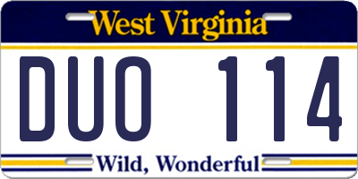 WV license plate DUO114
