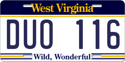 WV license plate DUO116